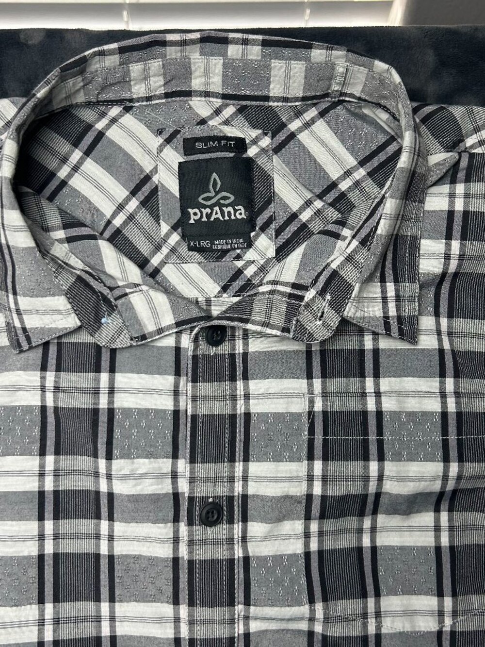 Mens Prana Slim Fit Button Front Shirt XL Long Sleeve Organic Cotton Plaid